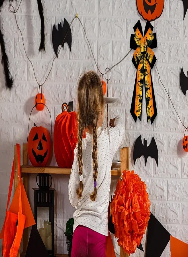 Habbiful Large Halloween Wreath Bow for Front Door - Orange & Black Haunted House Bow for Wreath & Tree Topper - Indoor/Outdoor Ornaments & Decoration Supplies - Image 4